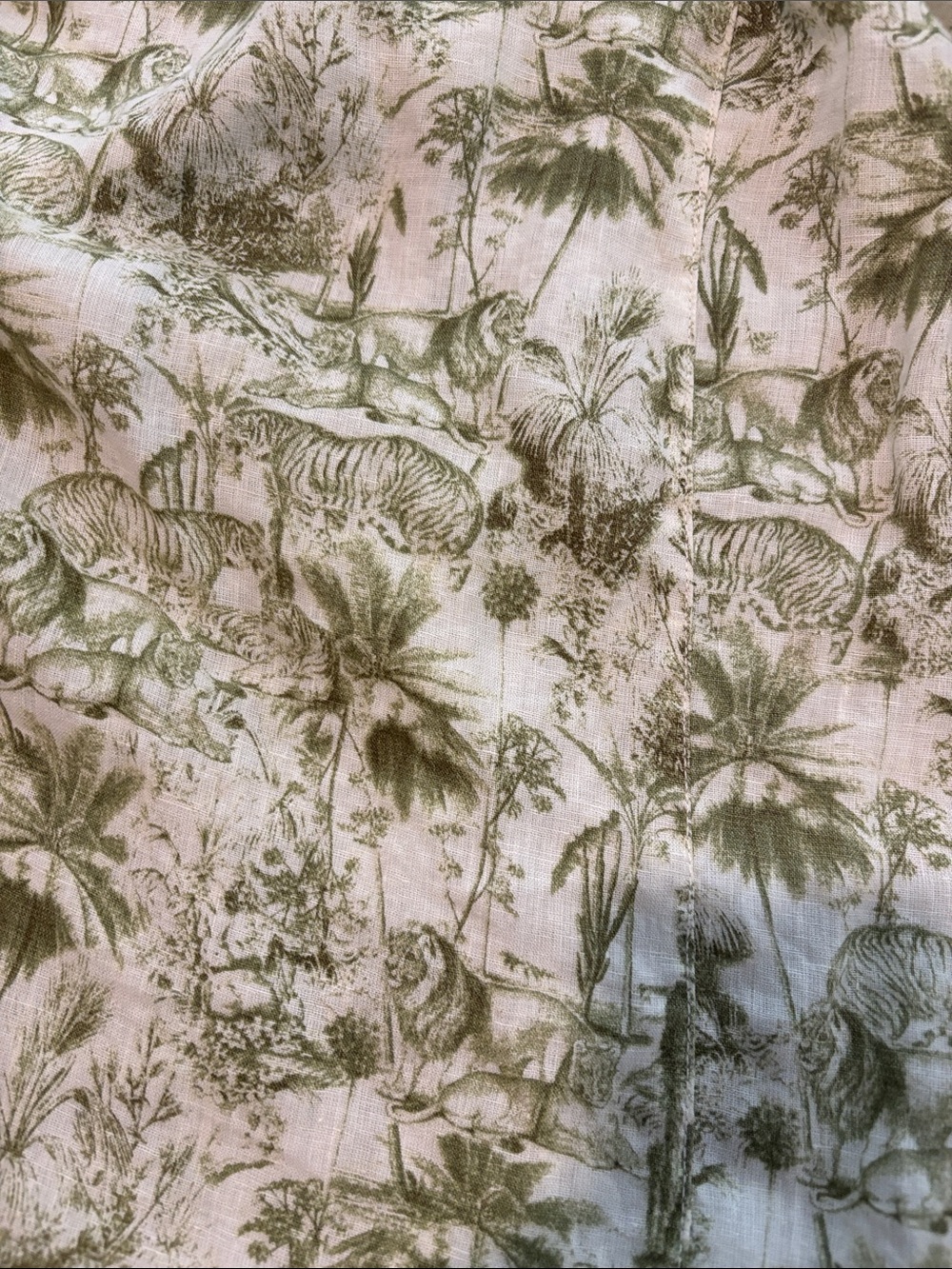 Rachel Zoe Cream and Light Green Tropical Wide-Leg Pants 100% Linen - Picture 3 of 5